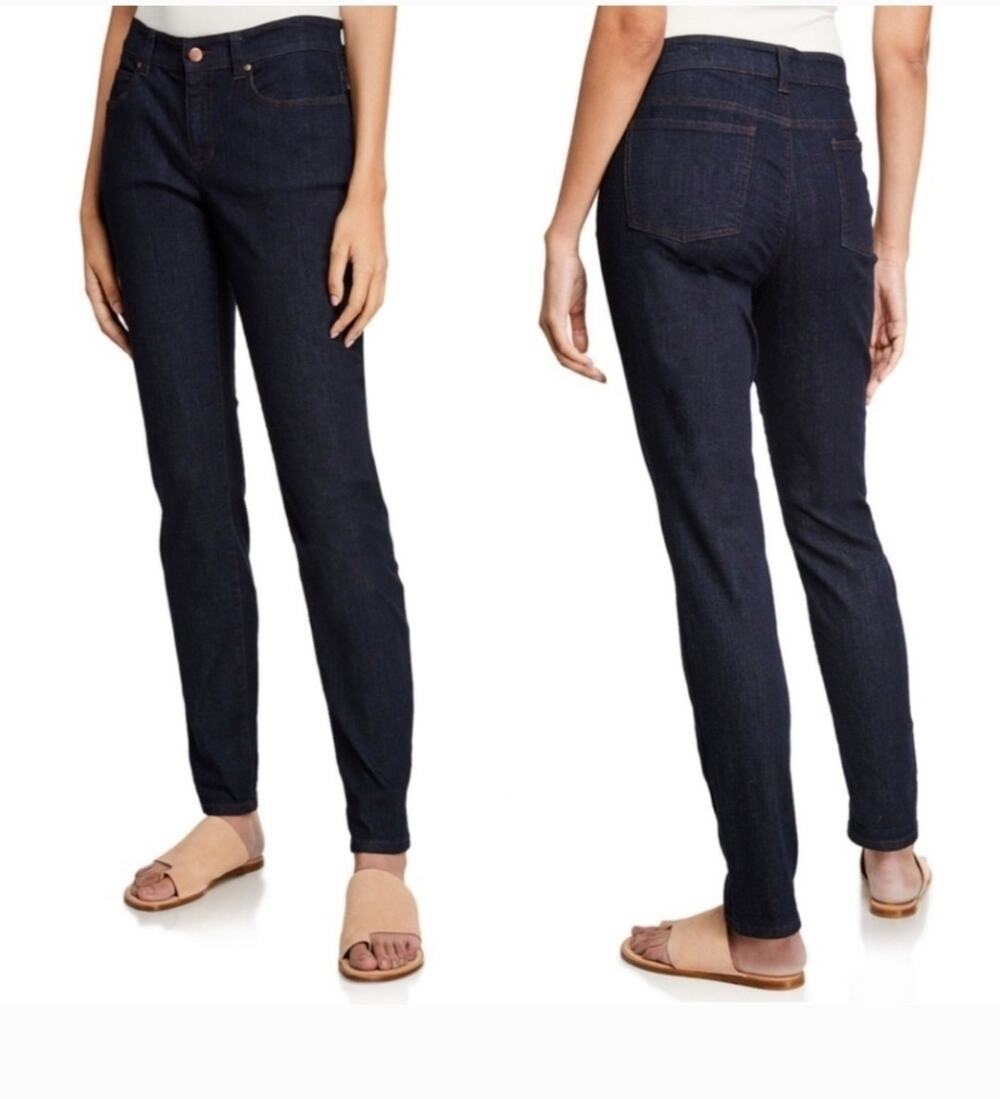 Eileen Fisher Dark Wash Tapered Leg Zippered Ankle Jeans Size 4
